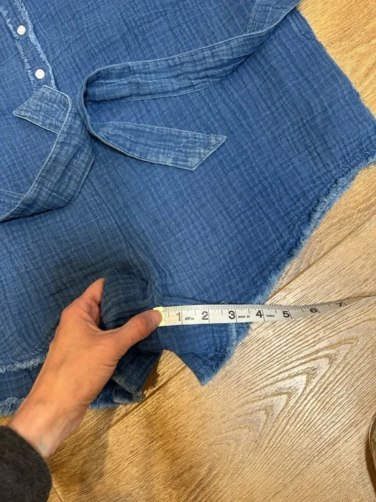 aerie Lightweight Chambray Blue Romper with Frayed Hem - Picture 9 of 13